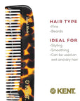 KENT 9T Fine Tooth & Wide Tooth Comb Detangler - Large Handmade Saw-Cut Dressing Comb - Wet/Dry Hair Comb for Women & Men, Made in England (Yellow Tokyo), 1 Count