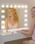 Vanity Mirror with Lights Lighted Makeup Mirror with 15 Dimmable LED Bulbs,3 Color Lighting Modes,USB Charging Port Touch Control,Sturdy Metal Frame Design 24x18 Inch,White
