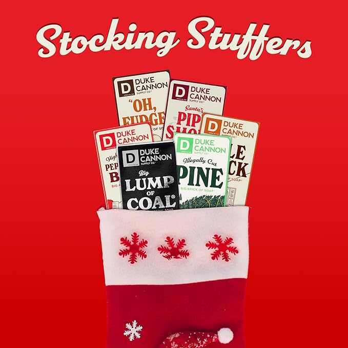 Duke Cannon Supply Co. Big Brick of Soap Bar Holiday Soap Gift Set - Lump of Coal, Illegally Cut Pine, OH Fudge, Santa's Pipe Smoke, Peppermint Bark & Yule Brick, 10 oz. (6 Pack)