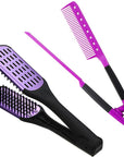 Chengu 2 Pcs Boar Bristles Double Sided Brush and Flat Iron Comb for Hair Straightening and Styling Knotty Unkempt Hair (Black, Purple)