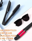 Chengu 2 Pcs Boar Bristles Clamp Double Sided Straightening Comb and Flat Iron Brush for Hair Styling and Straightening Knotty Unkempt Hair (Black, Rose Red)