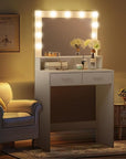 MIRROTOWEL Vanity Desk with Mirror and Lights, Dressing Table with Large Drawer, 2 Level Storage Dresser & 3 Lighting Modes Adjustable Brightness, Suitable for Bedroom