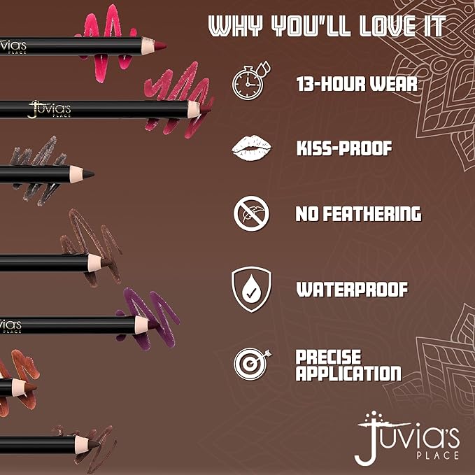 Juvia's Place Long Wear Lip Pencil – Demure – Waterproof & Kiss-proof, Long Lasting Lip Liner, Smooth Makeup Application - Soft Matte Finish Base for Lipstick - 13 Hours of Wear for Everyday Use
