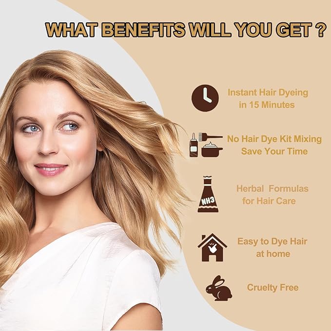 Instant Brown Hair Color Shampoo & Dye - 3 in 1 Blonde & Brown Hair Color Shampoo