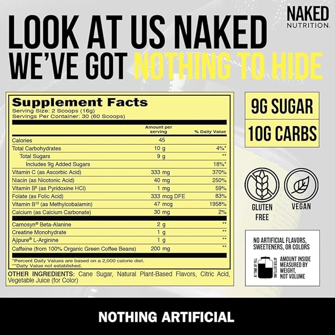 Naked Fruit Punch Naked Energy - Clean Pre Workout Supplement for Men and Women, Vegan Friendly, No Added Sweeteners, Colors Or Flavors - 30 Servings