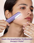 Dermaplaning Tool for Women - Facial Exfoliation & Peach Fuzz Hair Removal with Rechargeable Sonic Edge Technology, 10 Refill Blades