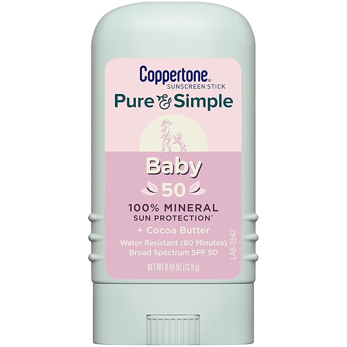 Coppertone Pure and Simple Baby Sunscreen Stick SPF 50, Zinc Oxide Mineral Sunscreen for Baby, Body and Face, 0.49 Oz Stick