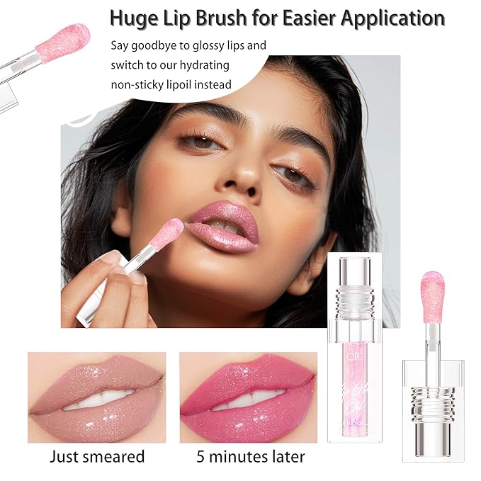 Hydrating Lip Glow Oil for Women, Color Changed Lip Plumper Gloss Moisturizing Nourishing Black Big Brush Head Lip Oil Smooth Lip Liner Stain for Lip Makeup Care and Dry Lips (black, 1 pcs)
