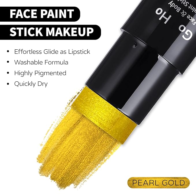 Go Ho Metallic Gold Face Body Paint Stick,Washable Face Paint Gold Eye Black,Non-toxic Cream Body Paint for Halloween Costumes Cosplay SFX Makeup