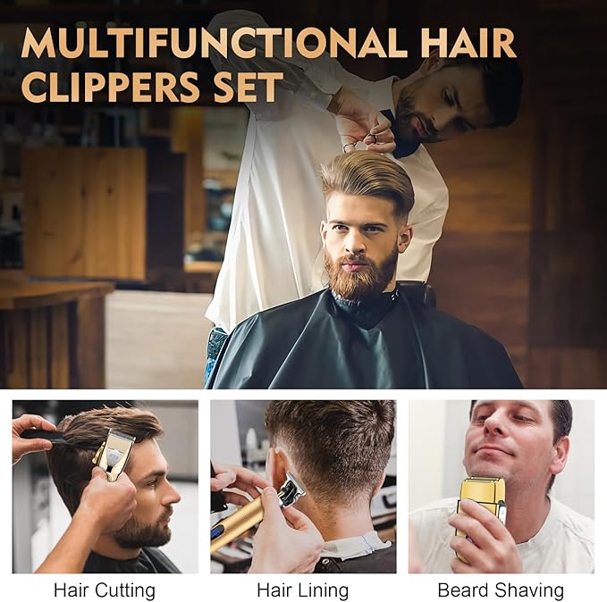 Suttik Hair Clippers for Men Professional, Cordless Beard Trimmer & Electric Shavers for Men, Mens Hair Clippers and Trimmer Kit for Barber with Case, Gold
