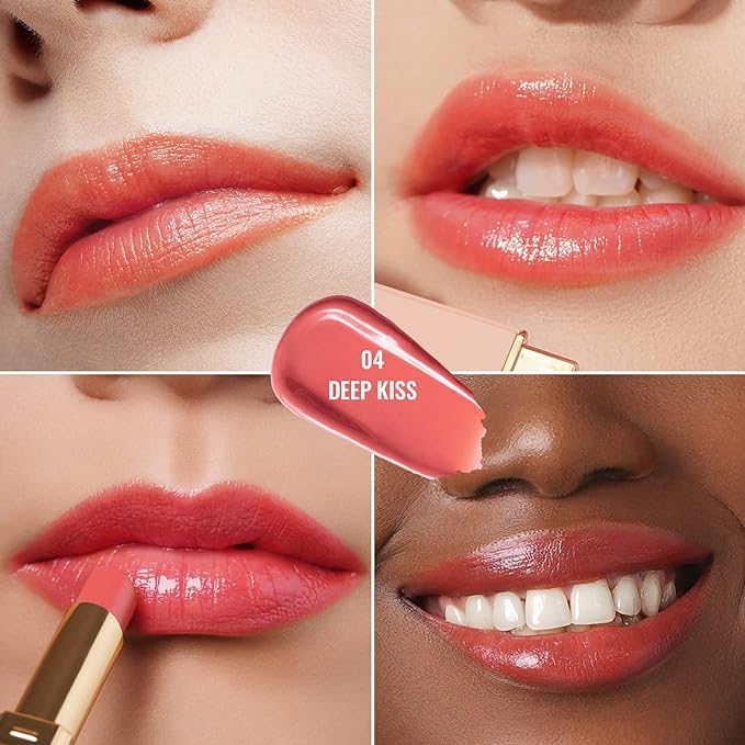 Oulac Coral Peach Red Lipstick for Women - Moisturizing Lip Stick Red, Glossy Tinted Lip Balm, Sheer Shine Juicy Finish, Lightweight and Hydrating Formula for Dry Lip Care, Vegan 2.2g/0.07oz (04)