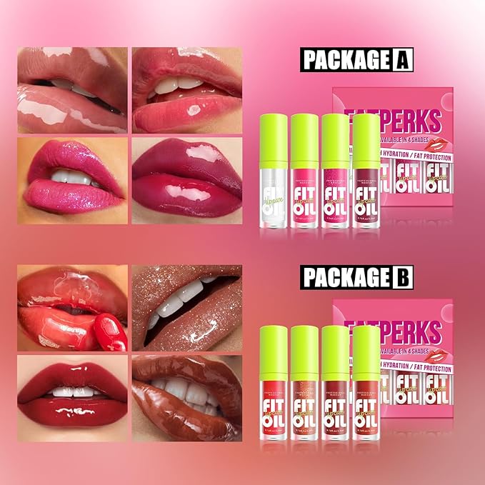 4 Colors Lip Oil Lip Glaze, Hydrating Lip Glow Oil Big Brush Head Shiny Moisturizing Lip Gloss, Long Lasting & Nourishing Non-sticky Fresh Transparent Tinted Plumping Lip Oil - Set B