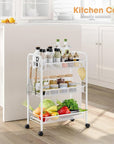 TOOLF 3-Tier Metal Rolling Cart, Mesh Wire Easy Assemble Utility Cart, Storage Trolley on Wheels with 3 Hooks, MetalStorage Shelving Units for Kitchen Bathroom Laundry Room
