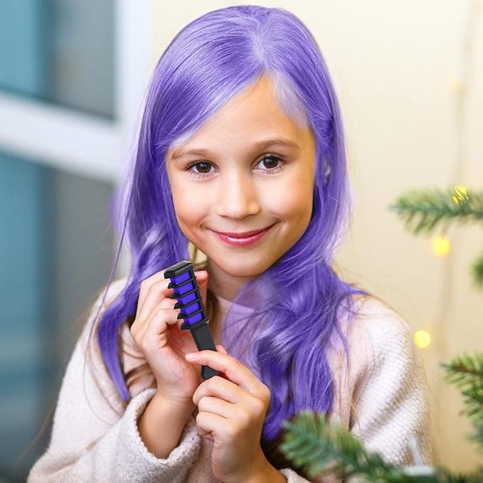 New Hair Chalk Comb Temporary Bright Hair Color Dye for Girls Kids, Washable Hair Chalk for Girls Age 4 5 6 7 8 9 10 New Year Birthday Cosplay DIY Halloween, Christmas（Purple)