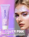 DAGEDA Silver Pink Body Glitter Gel, Holographic Face Glitter Rave Party Accessories, Chunky Glitters for Hair Eyes Nails, Cosmetic Laser Powder Festival Sequins Paint Makeup