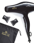 Olivia Garden 1875W Ceramic + Ion Professional Hair Dryer for Men and Women - Fast Drying Blow Dryer - Powerful Ionic Generator - 3 Heat Settings - with 2 Nozzles and Storage Bag - (Black/Gold)