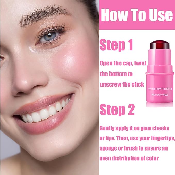 Milk Cooling Water Jelly Tint, Jelly Blush Stick Makeup Jelly Tint, Milk Jelly Blush, Cruelty Free, Blush Stick for Cheeks and Lips