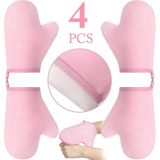 SATINIOR 4 Packs Self Tanning Mitt Applicators Double Sided Sunless Tanning Mittens Reusable Applicator Mittens Tanner Gloves with Thumb(Pink)