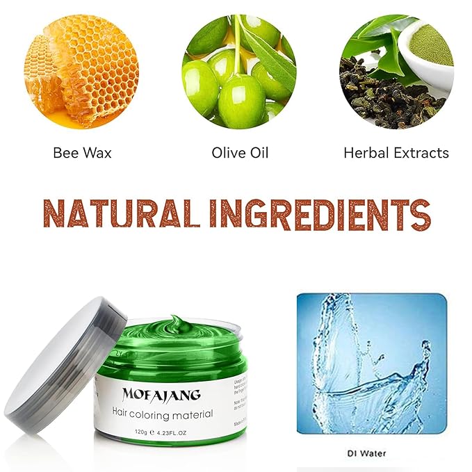 Temporary Hair Wax Color, Green, 4.23 oz - Natural Styling Clay for Cosplay, Party