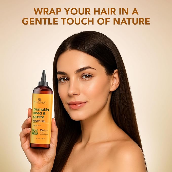 Botanic Hearth 100% Pure Pumpkin Castor Oil For Hair Growth | Infused with Pumpkin, Castor, Biotin | Hair Oil Repairs Dry Damaged Hair, Strengthening, Healthier - Hair Tonic, 6.7 fl oz