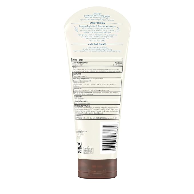 Aveeno Skin Relief Moisturizing Lotion for Very Dry Skin with Soothing Triple Oat & Shea Butter Formula, Dimethicone Skin Protectant Helps Heal Itchy, Dry Skin, Fragrance-Free, 8 fl. oz.