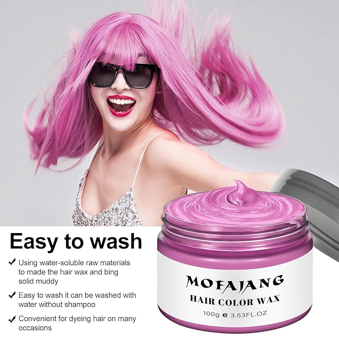 Temporary Hair Color Wax 4.23 oz-Instant Hairstyle Cream Hair Pomades Hairstyle Wax for Party Cosplay Easy Cleaning (1, Pink)