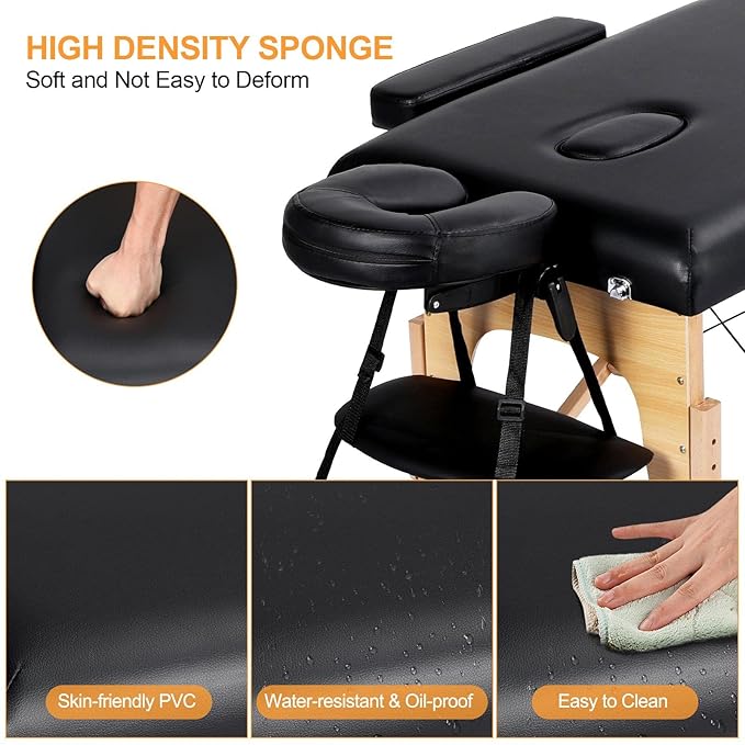Yaheetech Massage Table Lash Bed Portable Massage Spa Bed Beauty Tattoo Table Adjustable for Eyelash Tech Physical Therapy Couch, Black
