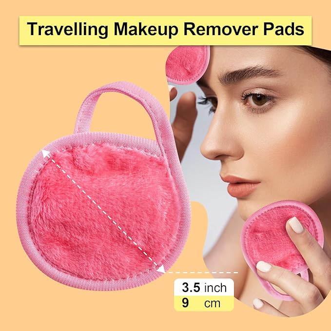 Nugilla 18 Packs Reusable Makeup Remover Pads with a Washable Laundry Bag, Resuable Microfiber Round Towel Skin Face Towels, Soft Makeup Remover Cloth, Fast Drying Washcloth (Pink)