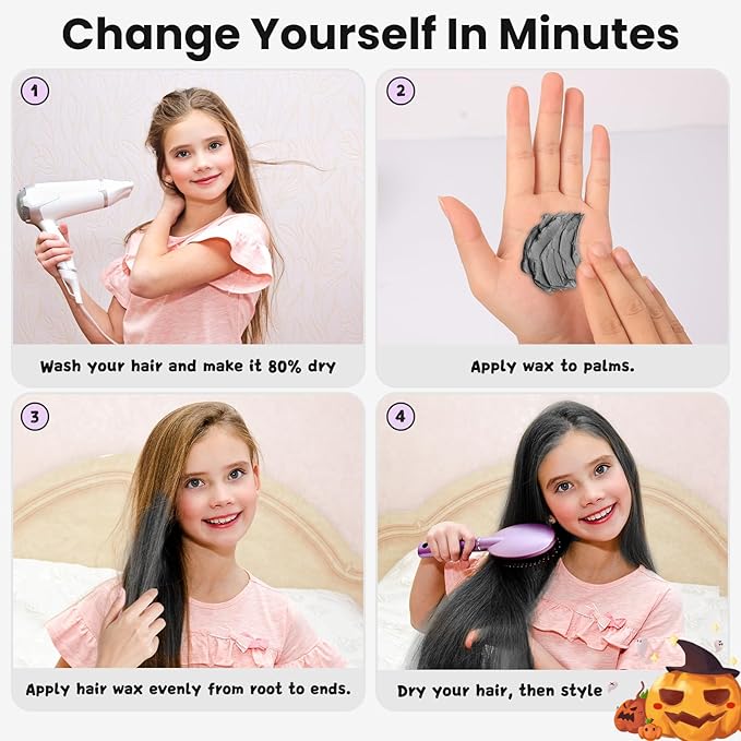 Temporary Dark Gray Hair Color Wax for Kids, Women Men Colored Hair Styling Mud, Washable Style Dye for Girls Boys Teens, DIY Instant Hair Coloring Gel Cream for Cosplay Halloween Children's Day