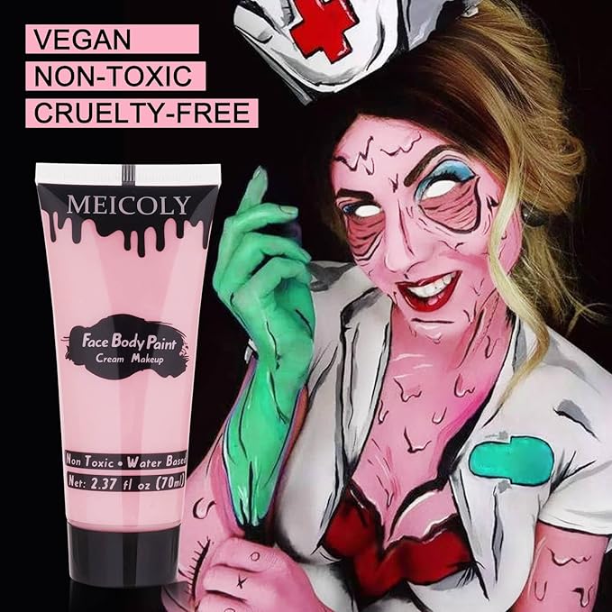 MEICOLY Light Pink Halloween Face Body Paint,2.37Oz Large Tube Water Based Body Paint for Adults and Children,Pastel Pale Pink Face Paint for Stage SFX Special Effects Cosplay Makeup
