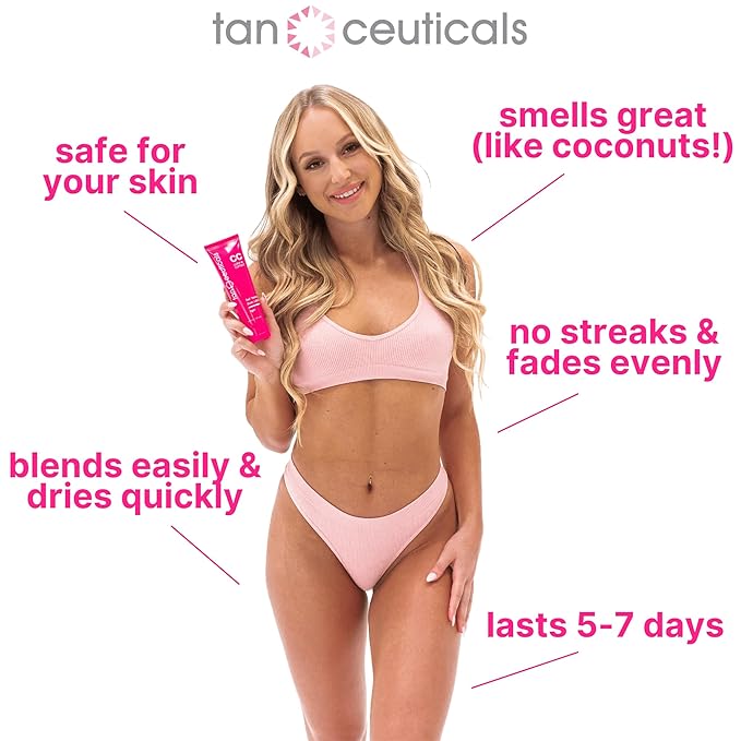 Tanceuticals Self Tanning Body Lotion - Light Self Tanner, Gradual Color Correcting & Natural Looking Sunless Tan – Quick Fake Tan, Bronze Glow - Fresh Coconut Scent & Healthy Ingredients (Light)