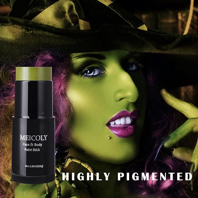 MEICOLY Light Green Face Body Paint Stick(1.06 Oz),Elphaba Green Face Paint,Disgust Goblin Witch Face Makeup,Hunting Camo Gamora,Christmas Makeup Stocking Stuffers,Ogre Green