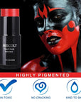 MEICOLY Devil Red Face Body Paint Stick (1.06 Oz),Sweatproof Waterproof Face Piant for Clown Joker Demon Vampire Spiderman Halloween Makeup,Cream Blendable Full Body Paint,Red Eye Black Stick