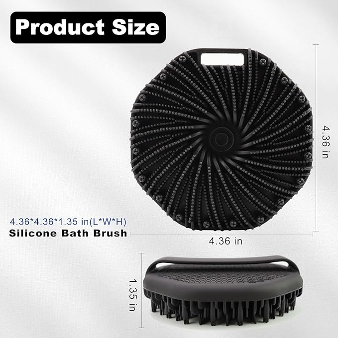 Silicone Body Scrubber, Men Body Scrubber, Gentle Exfoliating, Suitable for All Skin Types, Handheld Shower Brush, Rich Lathering, Easy to Clean (Black)