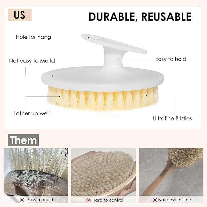 INNERNEED PP Shower Brush Body Exfoliating Scrubber, for Deep Clean Body Wash, Cellulite Treatment, Lymphatic Drainage and Blood Circulation Improvement (Pack of 4)