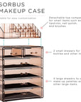 Sorbus Acrylic Makeup Organizer Set, 6-Drawer Vanity & Countertop Cosmetic Storage with Small & Wide Compartments, Bronze Glow Makeup Storage for Brushes, Jewelry – Holiday Gift for Women & Teens