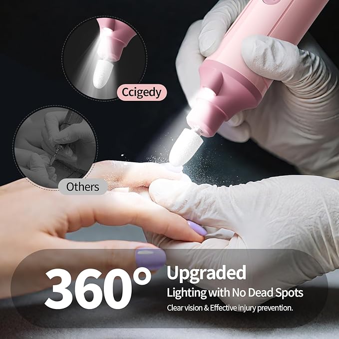 Professional Manicure Pedicure Electric Toenail Grinder Kit - Cordless Electric Nail File Set for Thick Nails Hand Feet Care ,15 Speed,Nail Drill with LED Display Ideal Gift for Men and Women-Pink