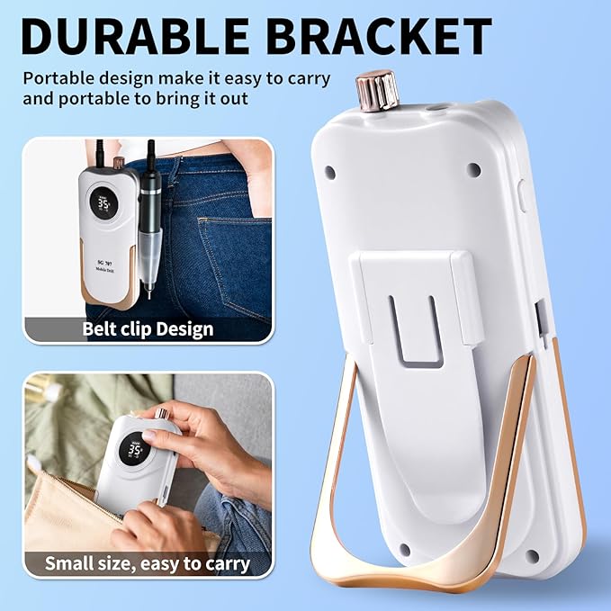 Portable Electric Nail Drill Cordless,35000 RPM Electric Nail File with Holder,Rechargeable Nail Drill E Filer for Nails,Electric Nail Buffer Nail Filer Electric Tool for Women (White)