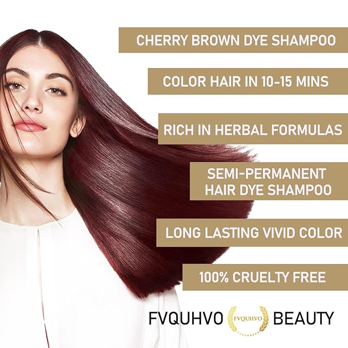 Fvquhvo Instant Cherry Brown Hair Color Shampoo, 3 in 1, Works in Minutes, Easy to Use, Natural, 16.9 Fl Oz