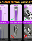 Manicure Set 16Pcs Professional Stainless Steel Pedicure Kit Mens Grooming Kit Fingernail & Toenail Clippers Set Manicure Kit with Luxurious Travel Bag, Sharp Nail Scissors and Clipper (Purple)