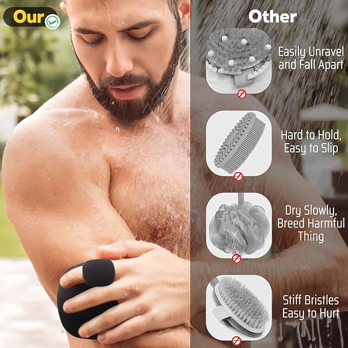 VWMYQ Silicone Body Scrubber, Silicone Loofah New Upgrade Richer Foam and Effective Cleaning, Ergonomic No-Slip Handle, Long-Lasting & Easy to Clean