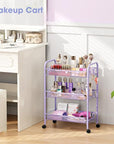 TOOLF 3-Tier Metal Rolling Cart, Mesh Wire Easy Assemble Utility Cart, Storage Trolley on Wheels with 3 Hooks, MetalStorage Shelving Units for Kitchen Bathroom Laundry Room