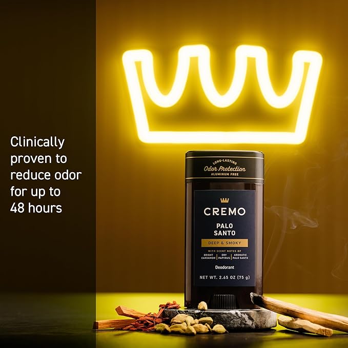 Cremo Palo Santo Aluminum Free Deodorant for Men, 48-hour Long Lasting Odor Protection, 2.65oz