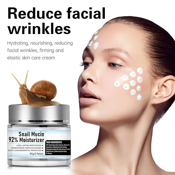 Snail Mucin 92% Moisturizer Daily Face Gel Cream, Hydrating Repair Face Gel Cream, Advanced Snail 92 All In One Cream for Dry & Sensitive Skin, All Skin Types 50g / 1.76oz