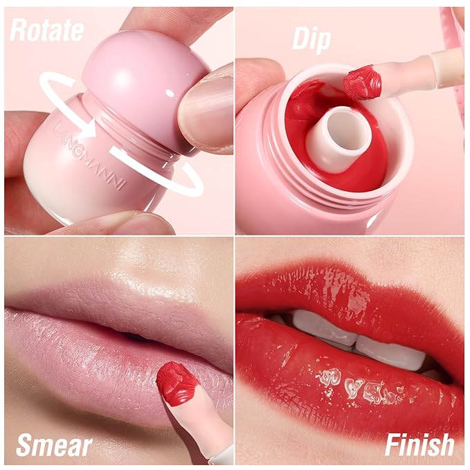 LANGMANNI Pudding Glow Lip Balm | Velvet-Smooth Lip Gloss for Nourished, Glowing Lips | Hydrating, Non-Sticky Glossy Tinted Lip Balm Makeup 0.28 Oz (#3+#4, 2)