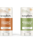 Soapbox Aluminum Free Deodorant, 2 Pack Bergamot & Citrus and Coconut & Vanilla Scented Deodorant, Scented Aluminum-Free Natural Deodorants, 2.65oz