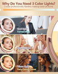 MIYADIVA Makeup Mirror with Lights,20X Magnifying Mirror with Light and Touch Switch, 2-Sided Vanity Mirror with 3 Colors and 80 LEDs, Metallic Rose Gold