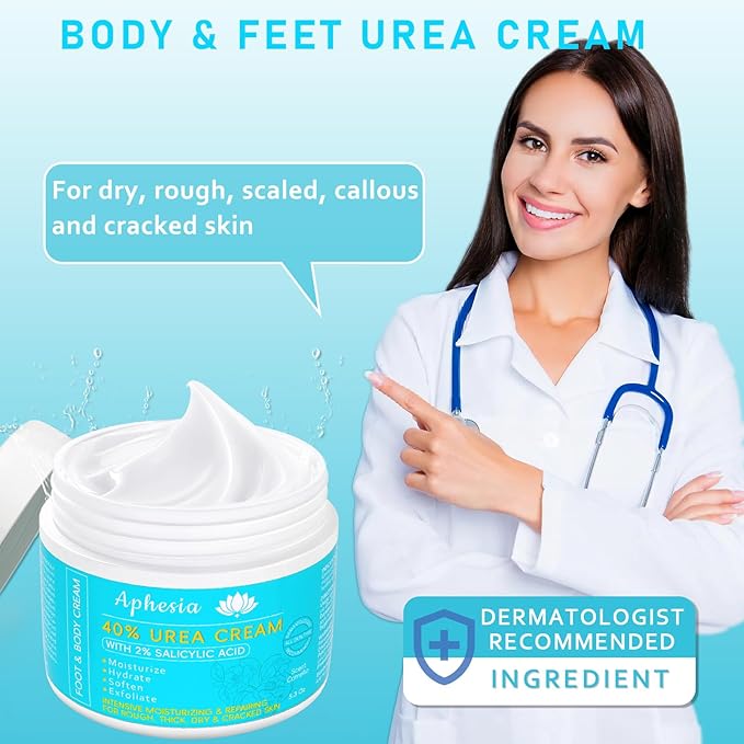 Urea Cream 40 Percent For Feet Maximum Strength - plus Salicylic Acid 2% Foot Cream For Dry Cracked Heels Feet Knees - Dead Skin Cuticle Callus Remover Toenail Softener