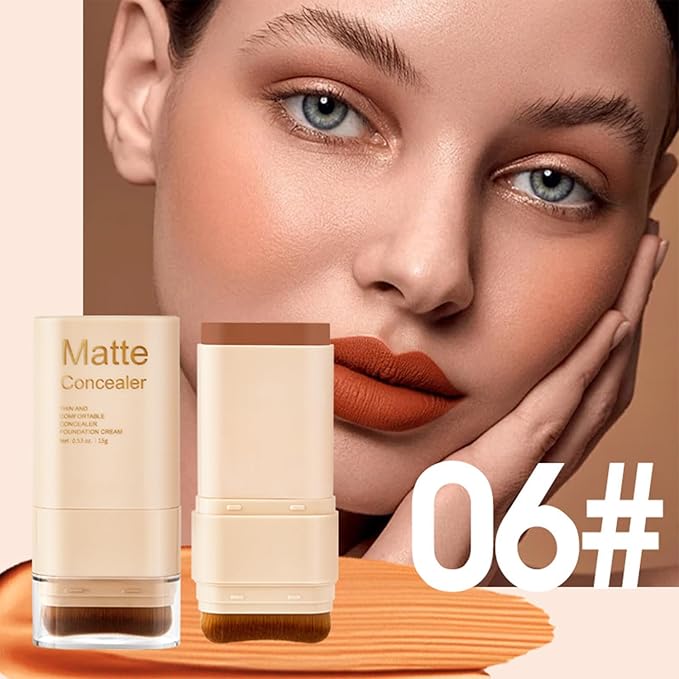 Foundation Stick, 2 in 1 Dual-Ended Eraser Contour Stick with Brush, Tinted Moisturizer, Beauty Balm Skin Tint, Concealer Foundation Sticks for Face Makeup, Sheer to Medium Coverage, Dewy Finish (＃06)