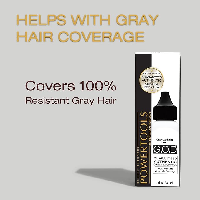 POWERTOOLS Gray Oxidizing Drops - Covers Resistant Gray Hair, Adds Depth and Shine to Any Hair Color (1 Fl Oz, Liquid, Gray, Gray)